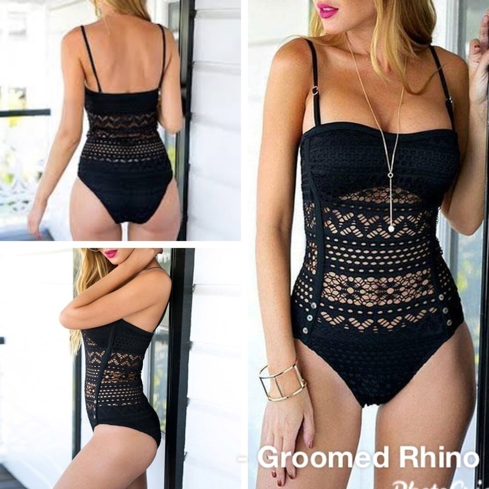 LookBook Store Black Crochet One Piece Swimsuit Size 2